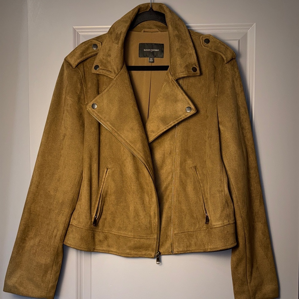 Banana Republic Faux Suede Moto Jacket Camel Brown Zip Jacket - Picture 2 of 7